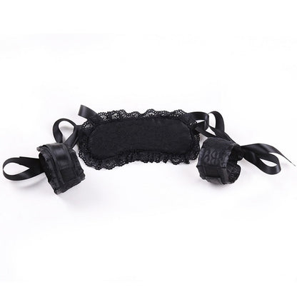 Soft Bondage Set — Black Lace Blindfold & Padded Wrist Cuffs with Satin Ties