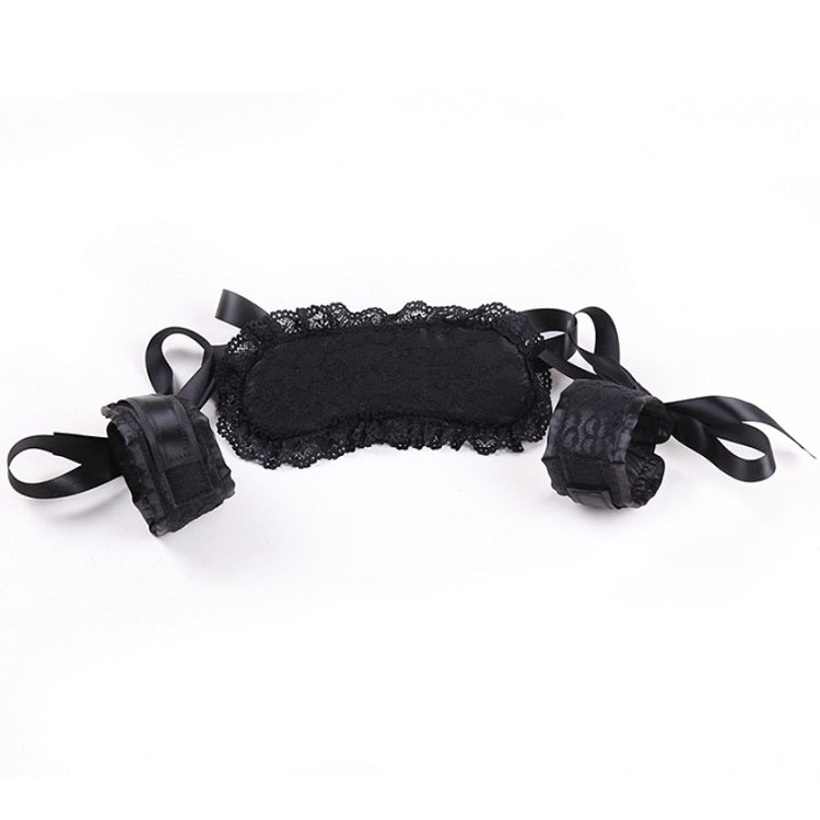 Soft Bondage Set — Black Lace Blindfold & Padded Wrist Cuffs with Satin Ties