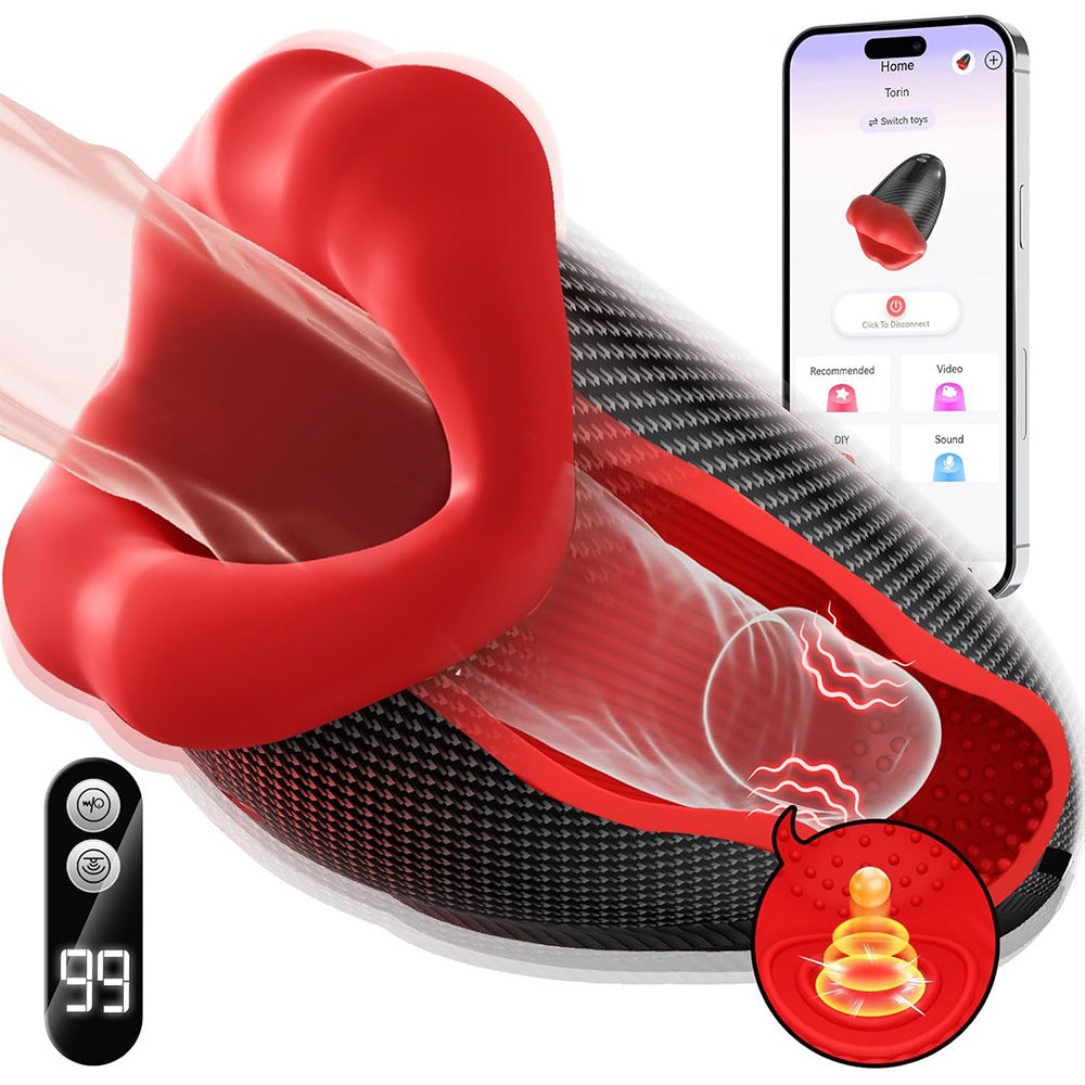 App-Controlled Vibrating Stroker with Tapping Nodes — Textured Grip, LED Level Display, One-Hand Use