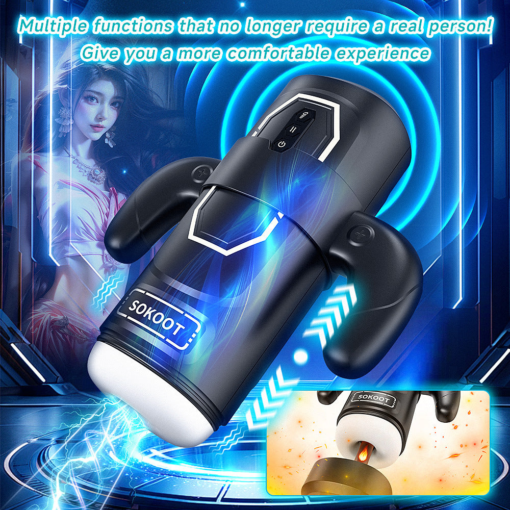 Dual-Handle Vibrating Stroker — Powerful Motor, Removable Soft Sleeve, Easy One-Hand Control