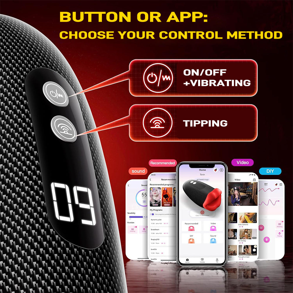 App-Controlled Vibrating Stroker with Tapping Nodes — Textured Grip, LED Level Display, One-Hand Use
