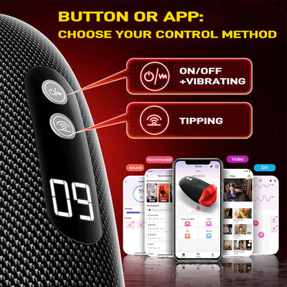 App-Controlled Vibrating Stroker with Tapping Nodes — Textured Grip, LED Level Display, One-Hand Use