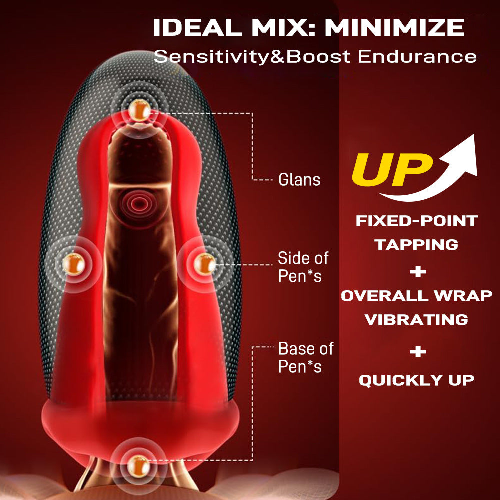 App-Controlled Vibrating Stroker with Tapping Nodes — Textured Grip, LED Level Display, One-Hand Use