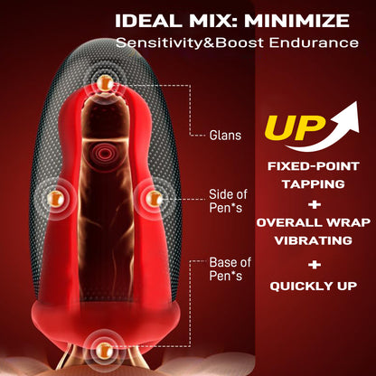 App-Controlled Vibrating Stroker with Tapping Nodes — Textured Grip, LED Level Display, One-Hand Use