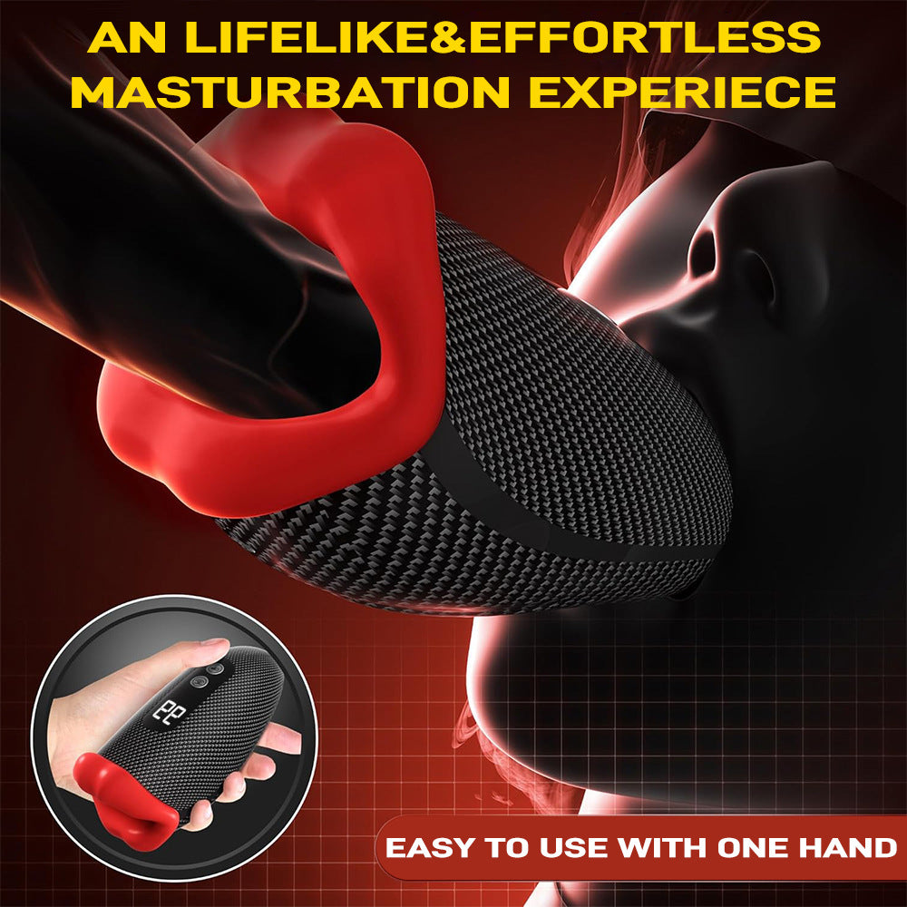 App-Controlled Vibrating Stroker with Tapping Nodes — Textured Grip, LED Level Display, One-Hand Use