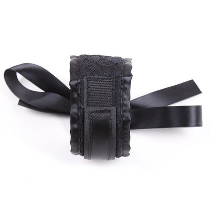Soft Bondage Set — Black Lace Blindfold & Padded Wrist Cuffs with Satin Ties